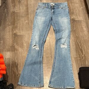 Free People Light Wash Distressed Flare Jeans